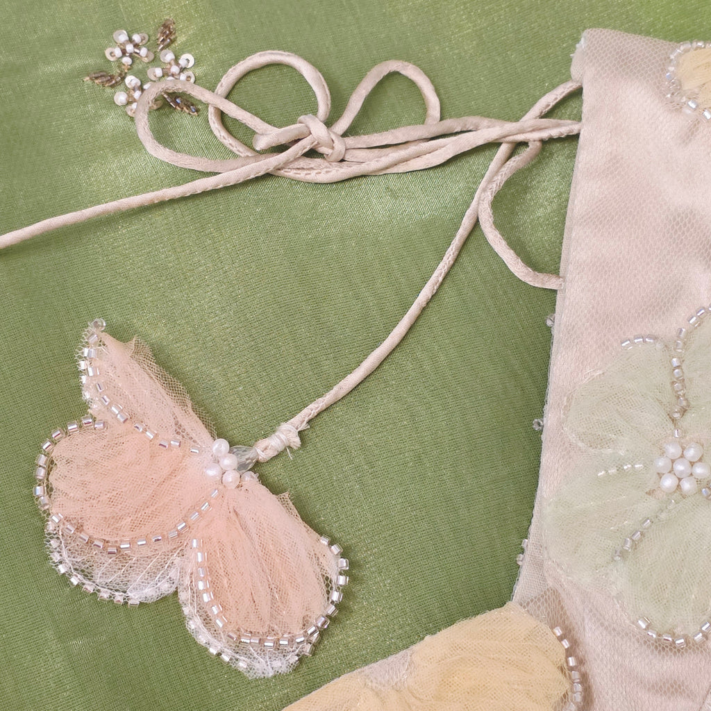 Parrot Green Tissue Saree With 3D Floral Blouse