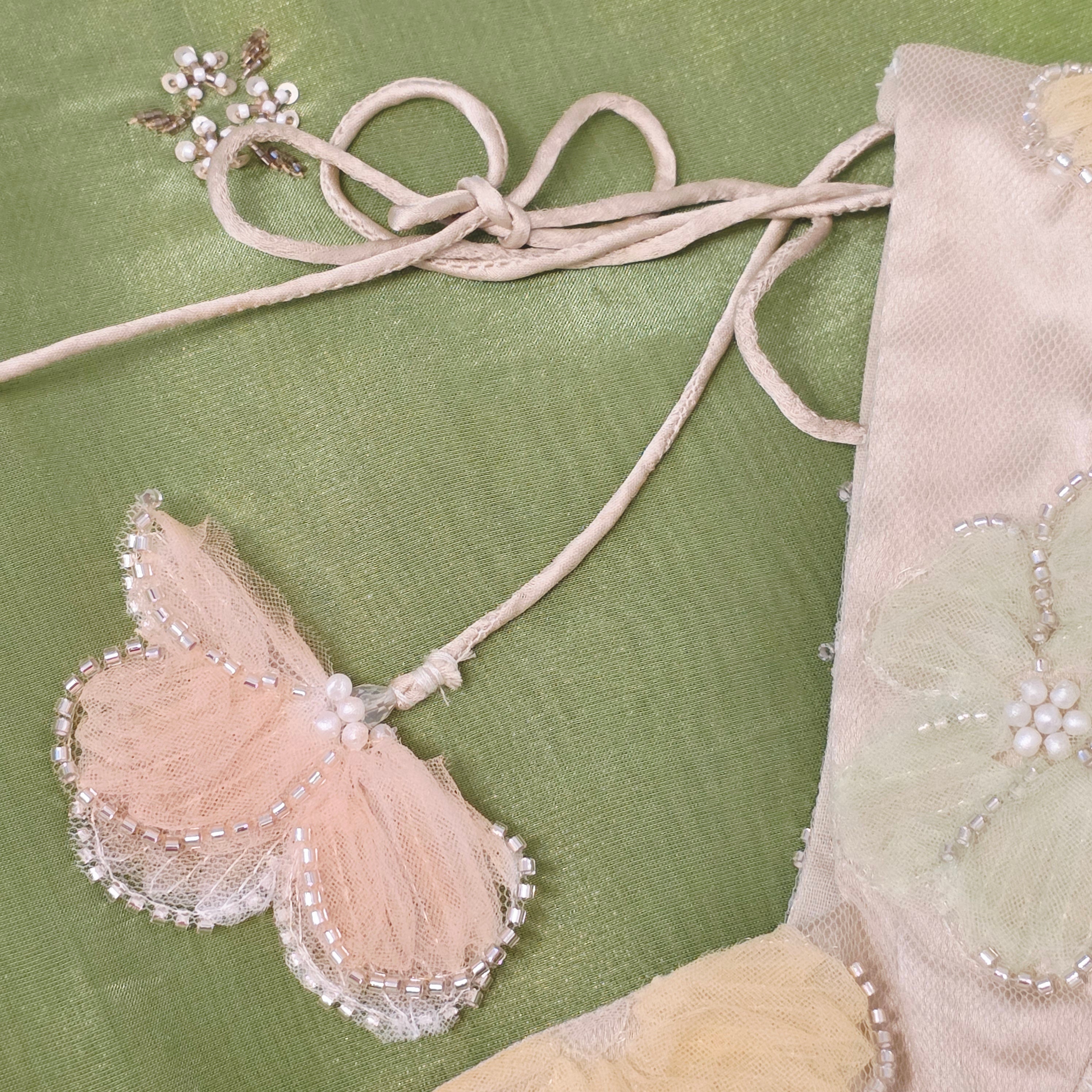 Parrot Green Tissue Saree With 3D Floral Blouse