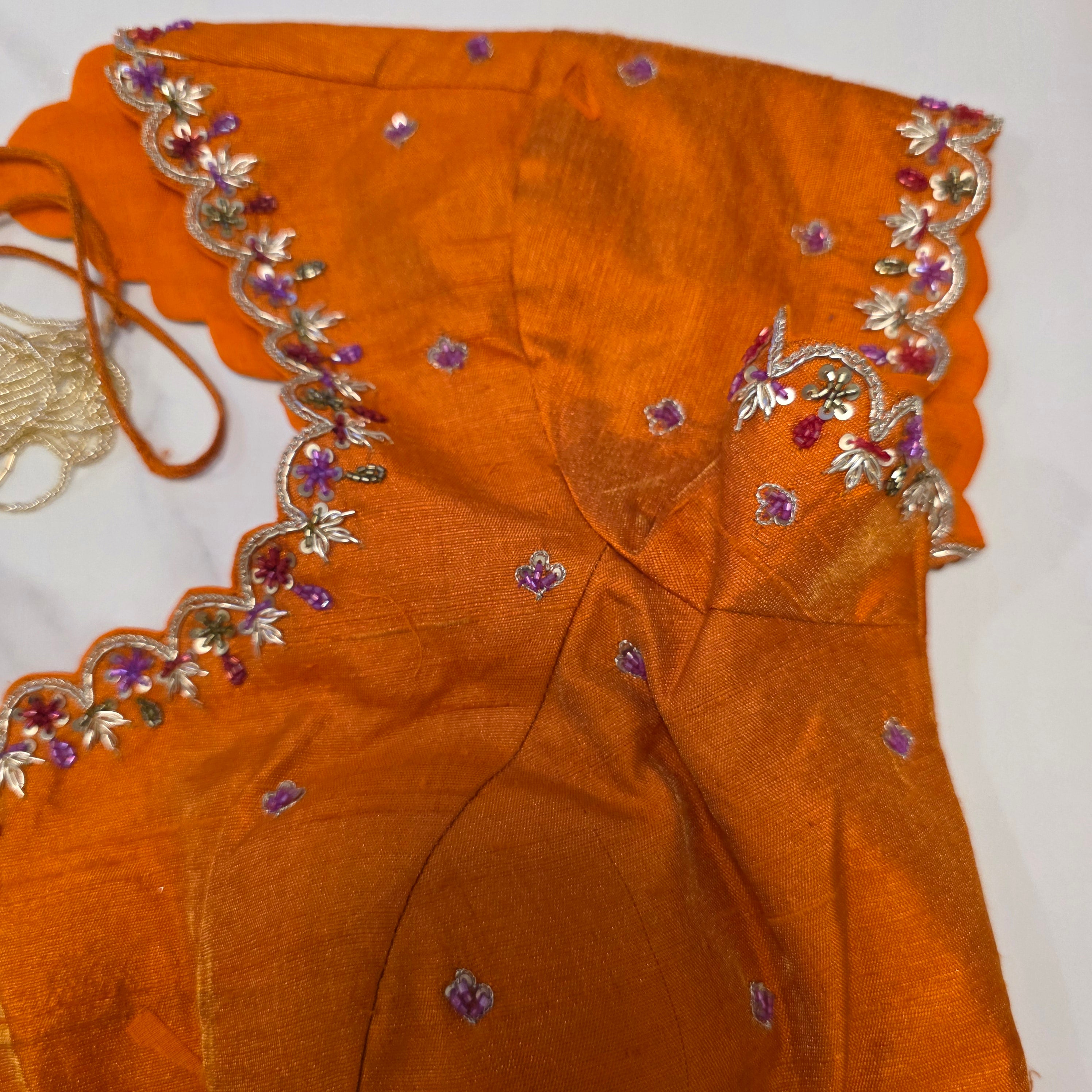 Latest Pure Organza Orange Colour Saree With Stripes with Heavy Blouse